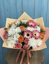 Букет цветов из:  Розы, Герберы и Хризантемы #REPLACE_PRED# Новоржеве
