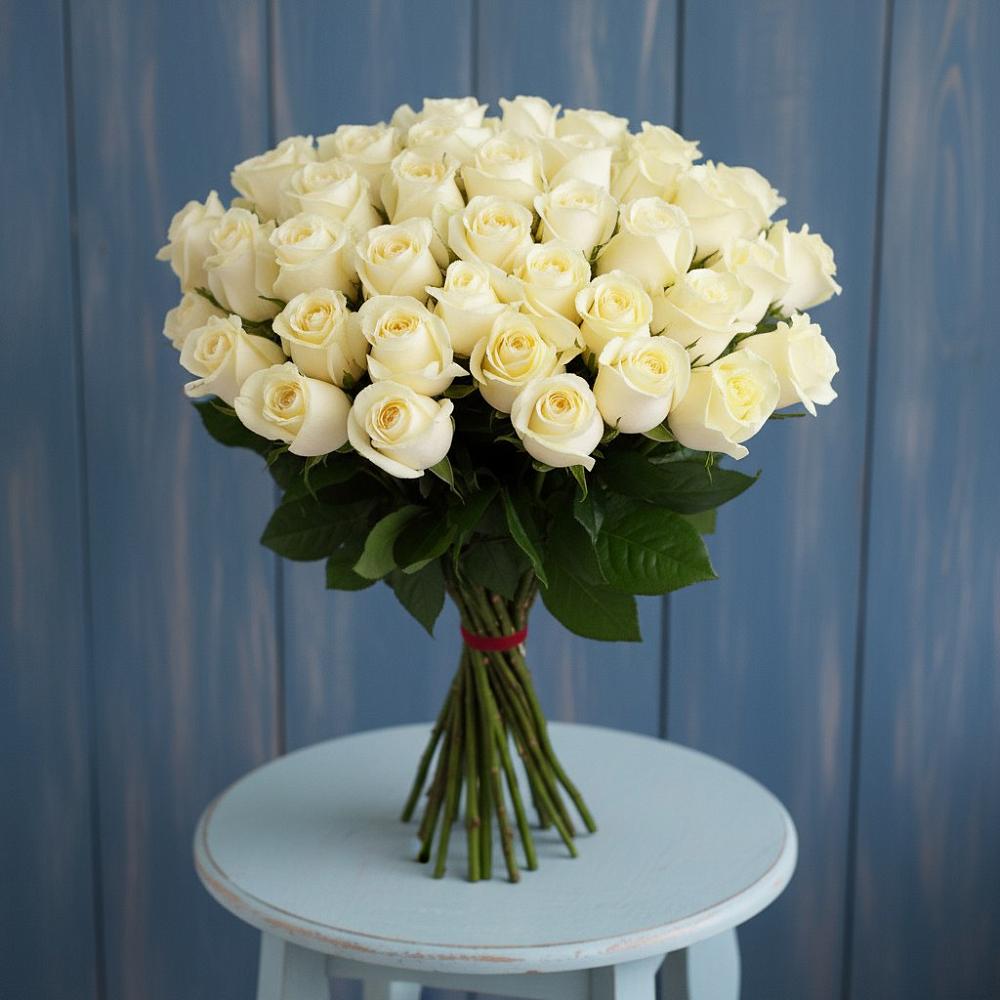 Букет 51 Белая роза Эдлесс Лав в Новоржеве