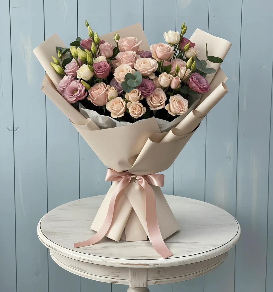 Букет цветов из: Розы и Лизиантусы в Новоржеве