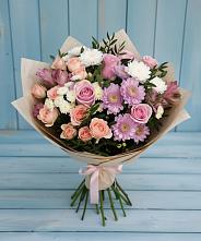 Букет цветов из:  Хризантемы, Розы и Альстромерии в Новоржеве